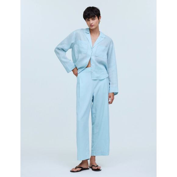 Madewell Linen Blend Pull On Straight Crop Pant Blue Heron Pockets US 8 NWT - Picture 12 of 14